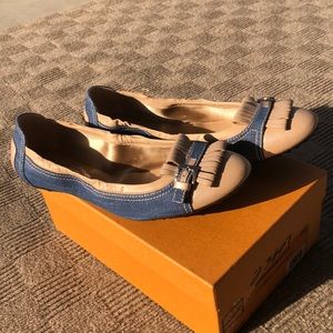Blue jean and cream ballerina flats (worn once)